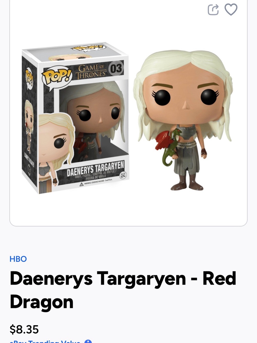 Funko Daenerys Targaryen Pop! Vinyl - Blonde Hair, Red Dragon- 03